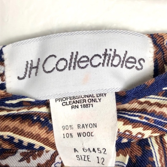 Vintage Blue & Brown Paisley Flowy Zipper Midi Skirt - Picture 7 of 8